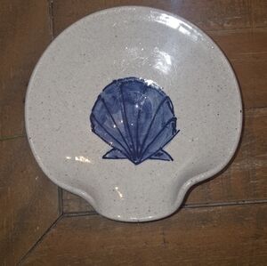 Handmade Ceramic Shell Spoon Rest - Blue